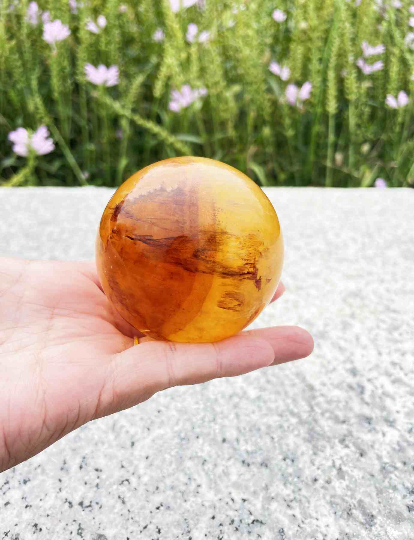 Citrine Sphere with Maple leaf-shaped Tripod - AAA Premium Quality