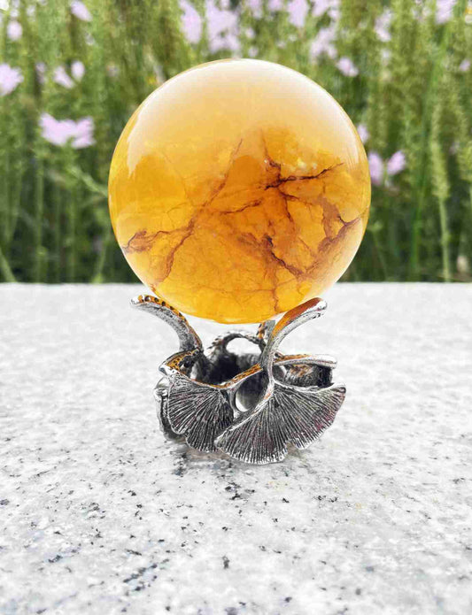 Citrine Sphere with Maple leaf-shaped Tripod - AAA Premium Quality