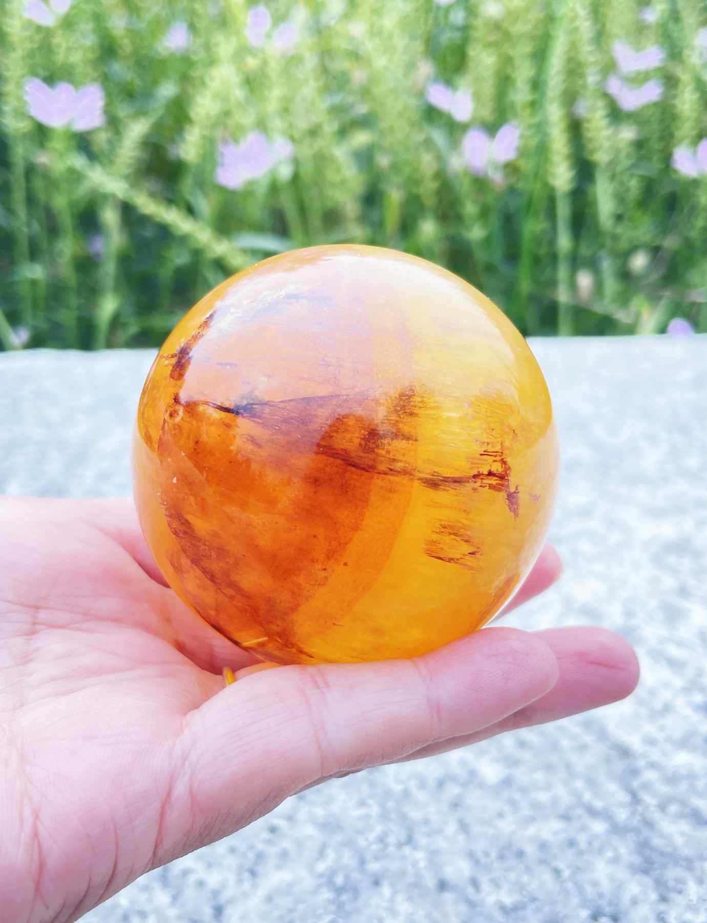 Citrine Sphere with Maple leaf-shaped Tripod - AAA Premium Quality