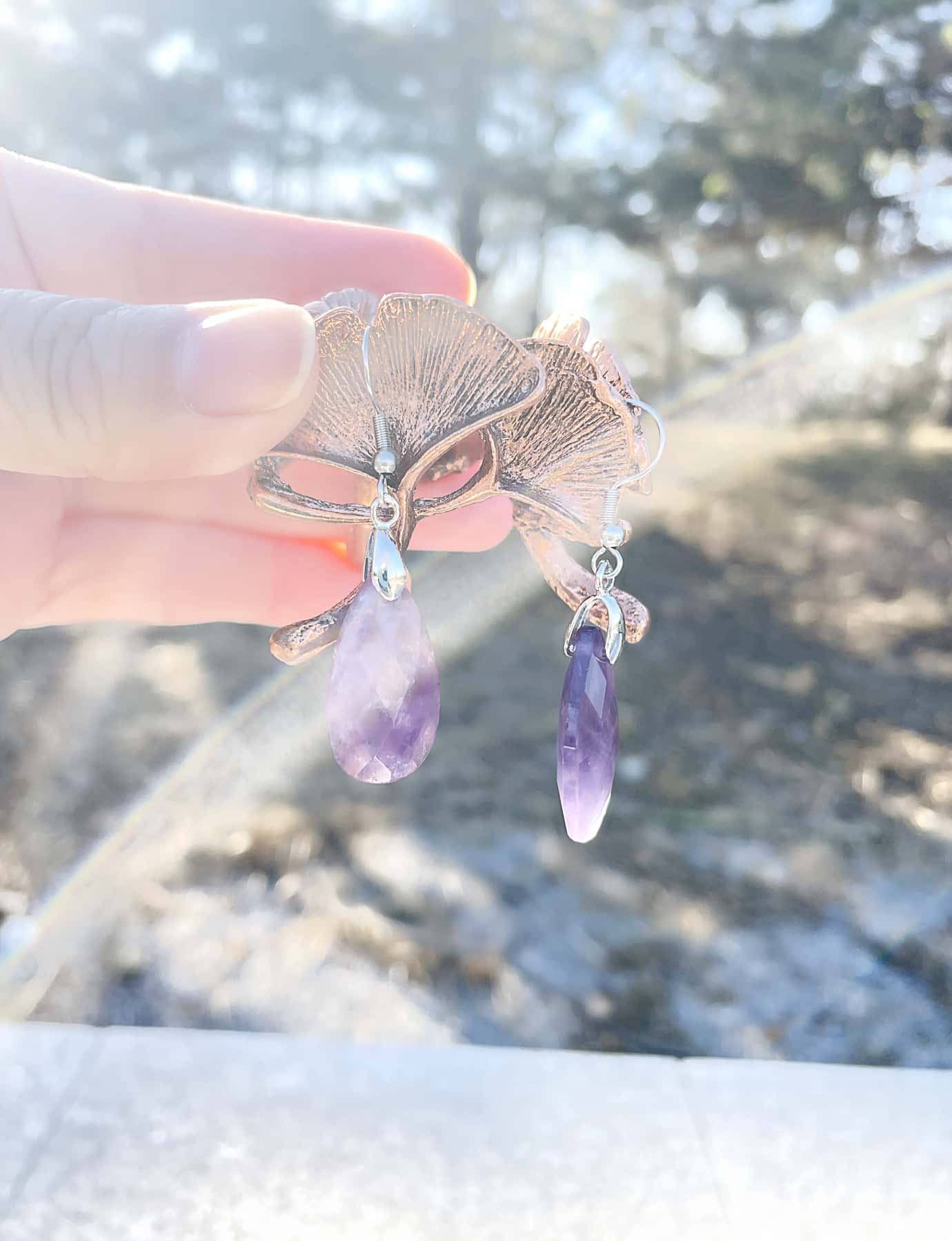 amethyst crystal drop earrings